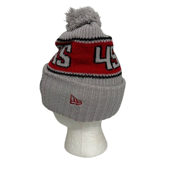 San Francisco 49ers New Era NFL Removeable Pom Knit Beanie Hat Gray Red Football - Picture 4 of 8